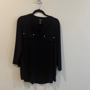 Jones New York Black Blouse with Gold Accents